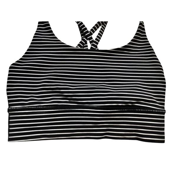 Lululemon Women's Energy Bra Long Line Black White Stripes Size 4 - Picture 3 of 10